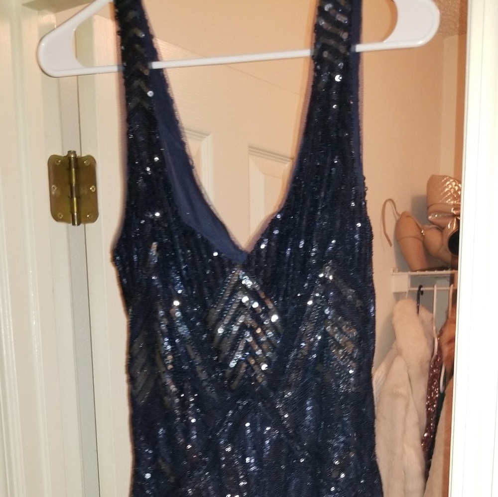 B.Darlin Sequined Cocktail Dress Navy and Silver